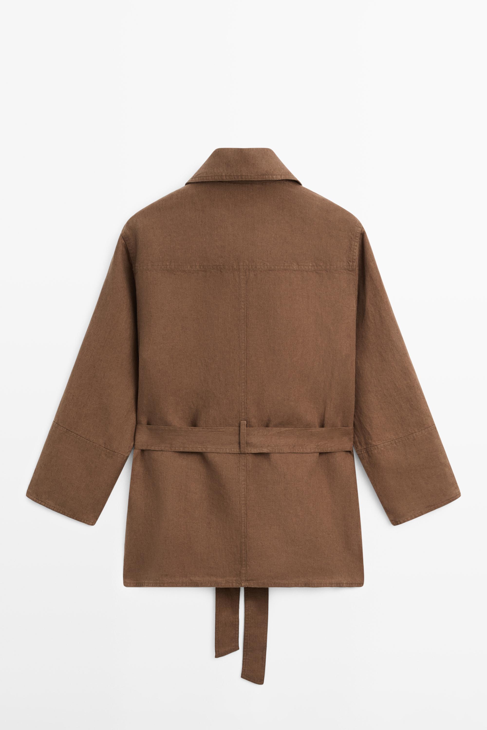 Blazer 100 % lin avec poches et ceinture